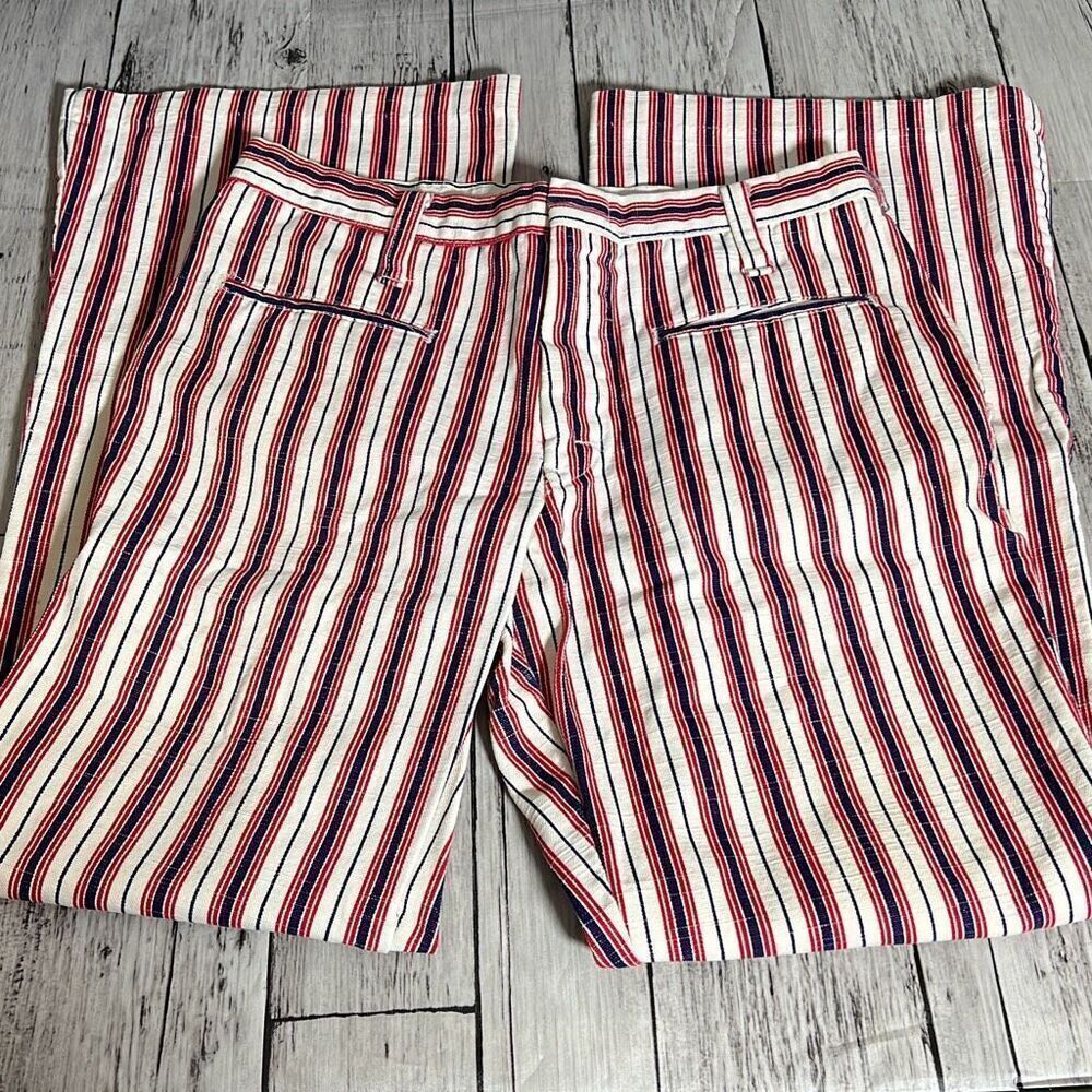 Vintage Anvil Women's Welt Pockets Striped Multicolor Wide Leg Casual Pants Size